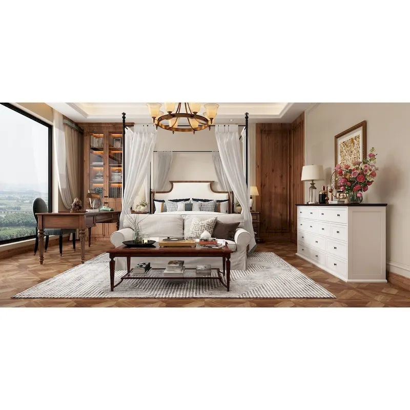 Chic Brown and White Dresser with Ample Storage Space Side Table