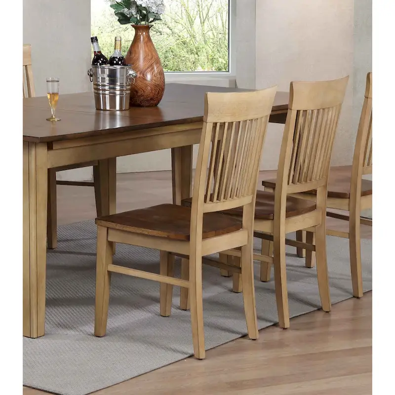 Distressed Two-Tone Creamy Wheat & Pecan Brown Dining Side Chair, Set of 2
