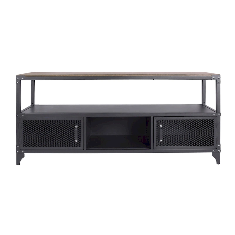 Conner Rustic Black and Dark Walnut 70-inch Steel 2-Shelf TV Console by Furniture of America