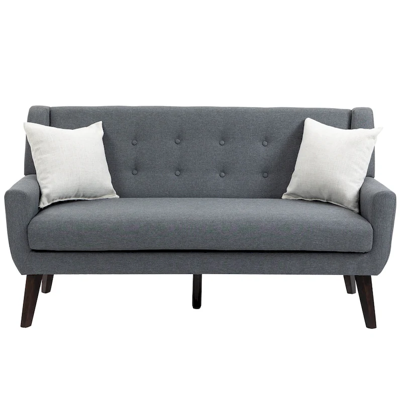 Modern Curved 63  Button Tufted Upholstered Loveseat with 2 Pillows