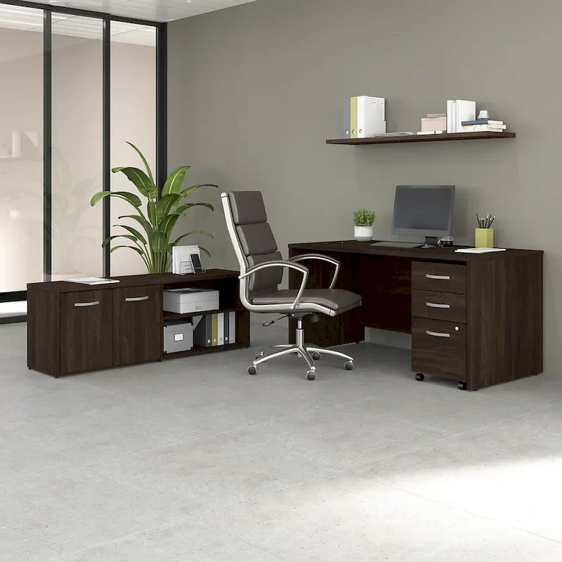 Modern Hickory / White / Black Walnut / Platinum Gray / Storm Gray 3-Piece Office Desk Set for 1 Person