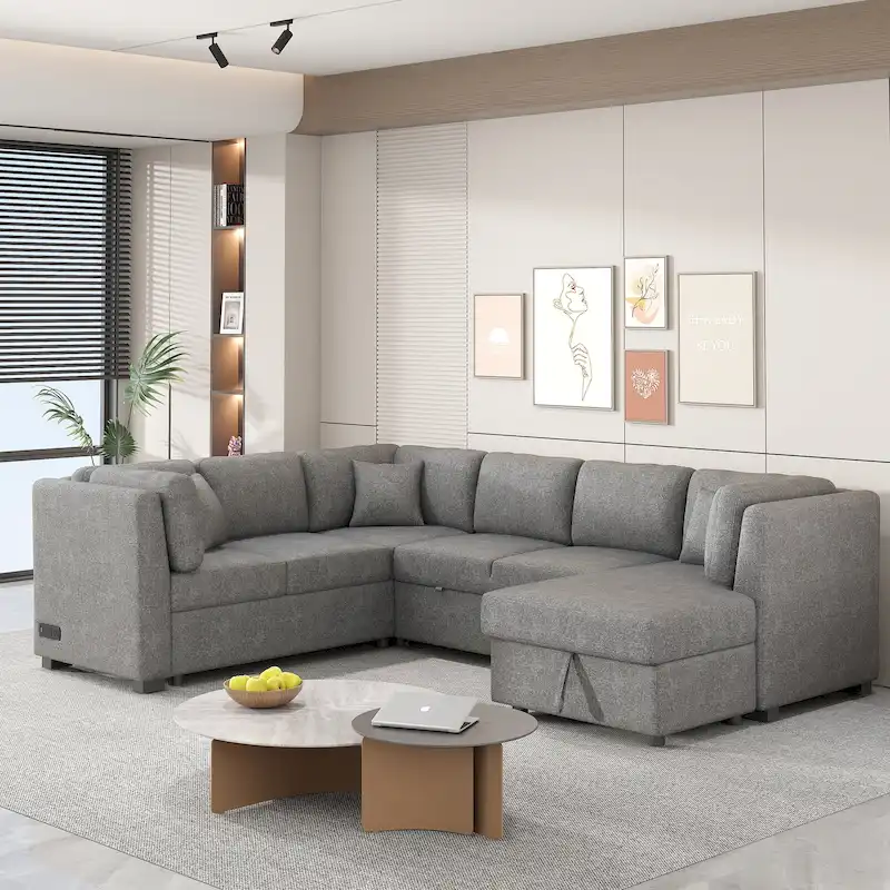 Sectional Sofa Pull out Sofa Bed with Storage Chaise
