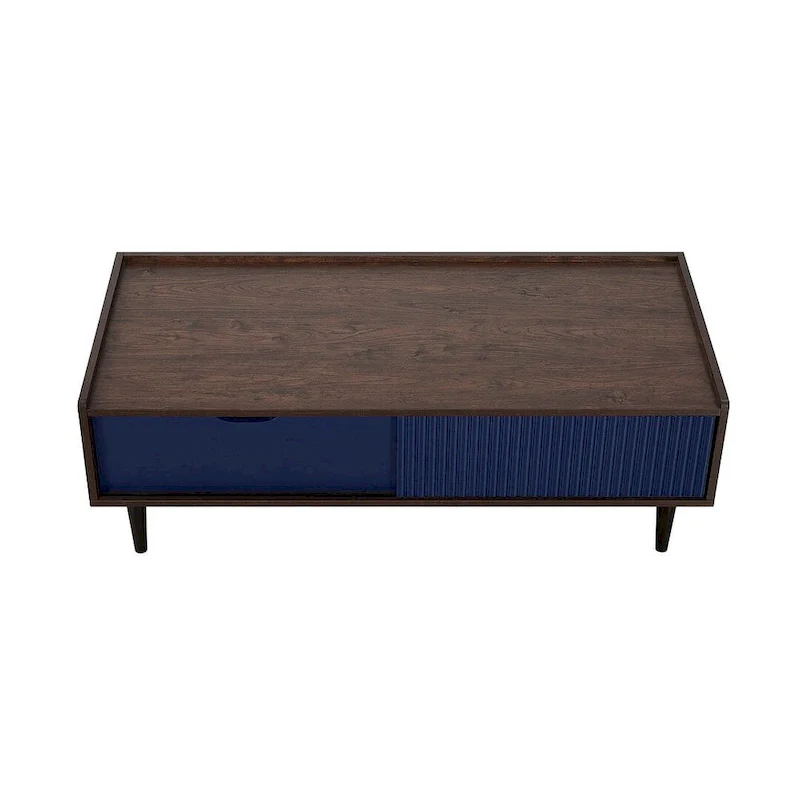 Modern Ribbed Coffee Table with Drawer and Shelf