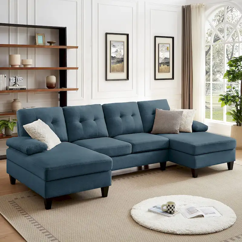 U-Shaped 4-Seat Sectional Sofa with Double Chaise for Living Room