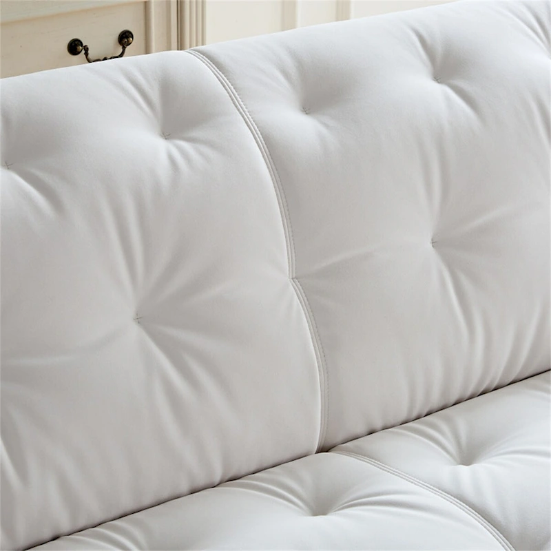 White Durable Fabric Sofa with Solid Wood Frame