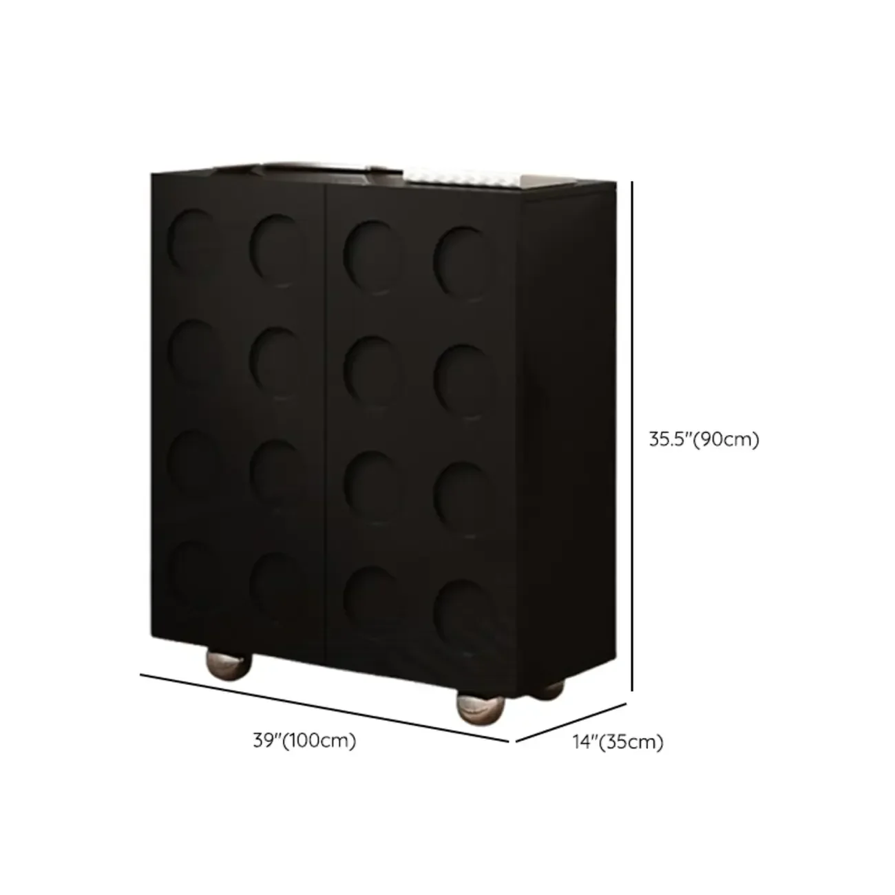 Hallway Black Engineered Wood Shoe Cabinet on Wheels