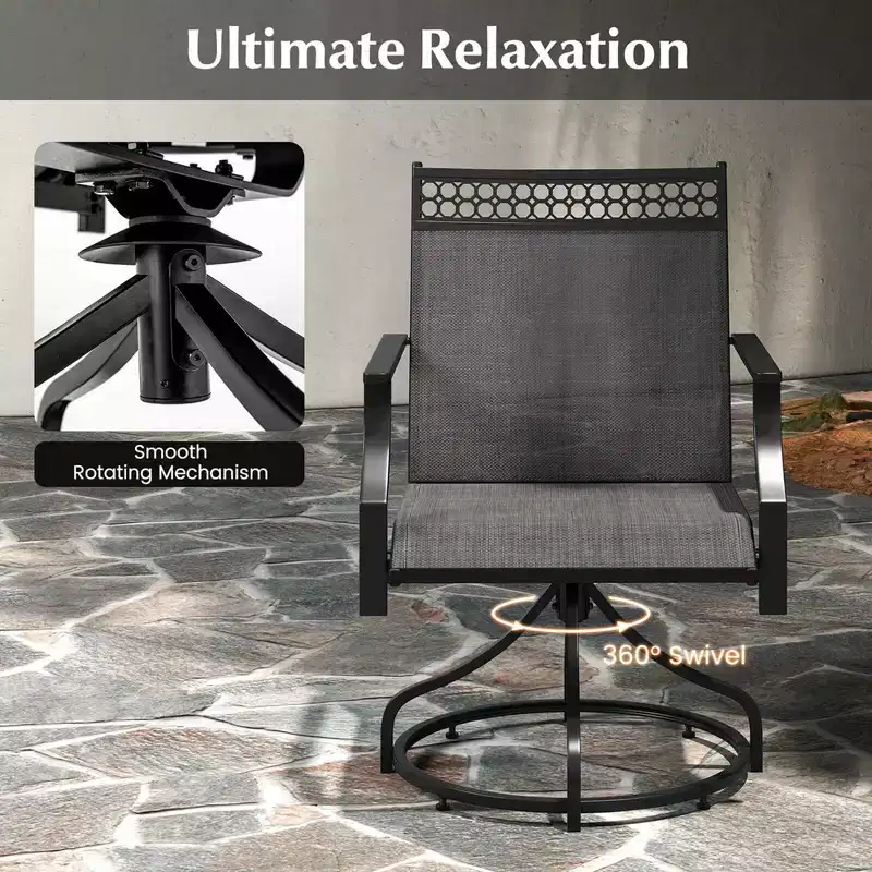 Costway Patio Swivel Dining Chairs Set of 2 with Quick-Drying Fabric and Metal Frame Brown/Gray