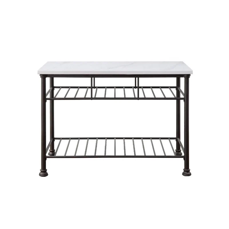 Kitchen Island with Marble Top in White and Gray