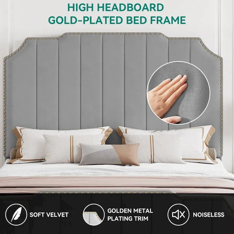 Moasis Queen 61  Flannel Upholstered Headboard Bed Frame