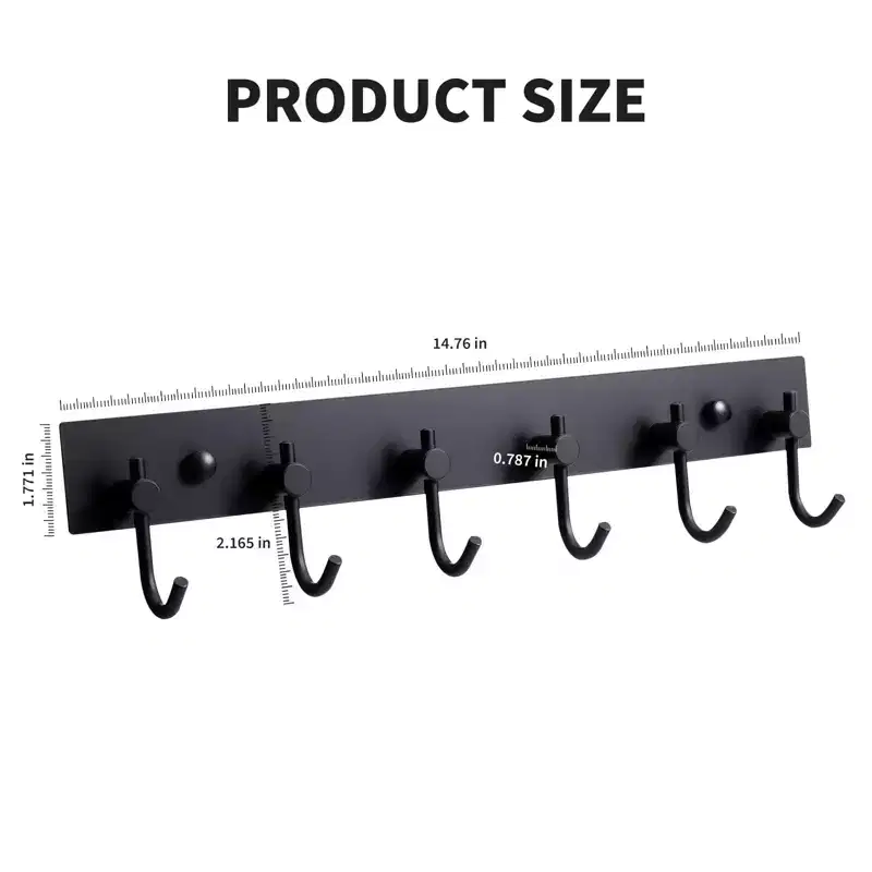 Key Hanger for Wall, 6 Row Stainless Steel Key Holder with Adhesive No Drill Mounting, Golden Organizer for Keys, Coats, Towels, Hats