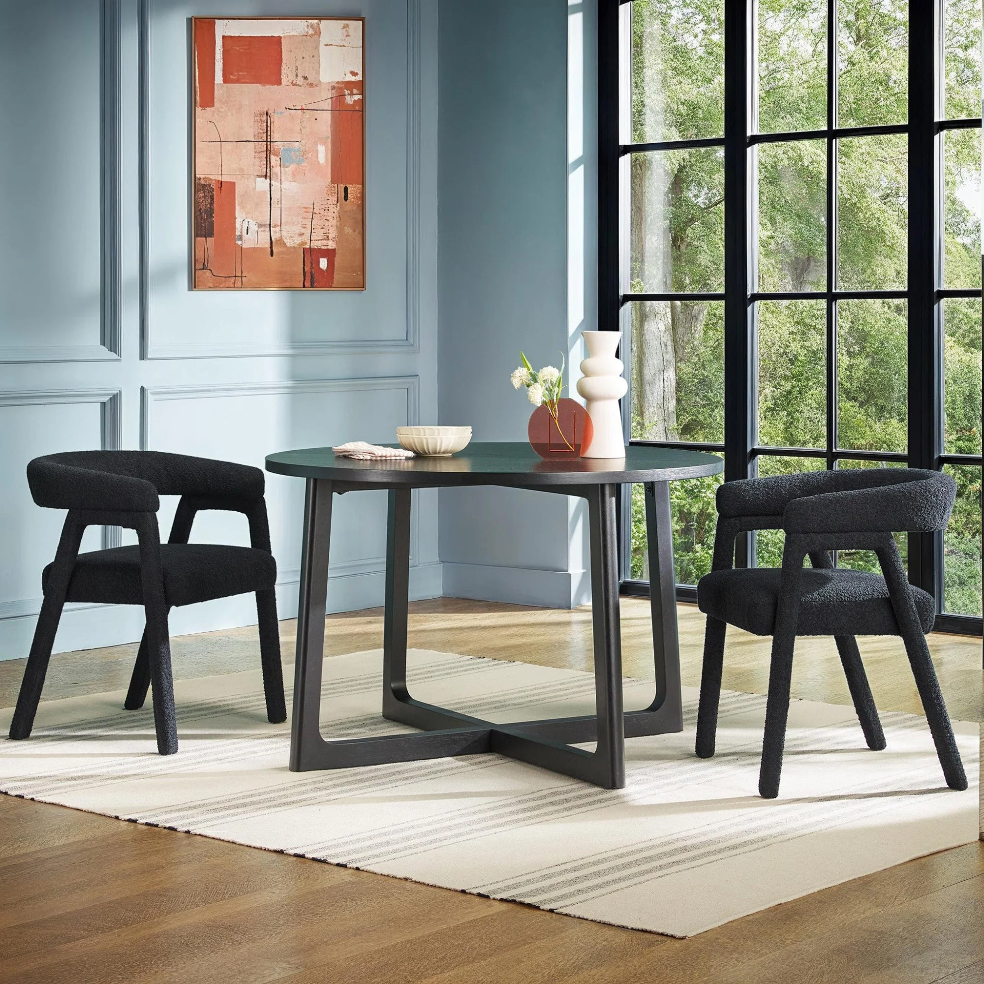 Ezra Modern Boucle Solid Wood Rounded Back Dining Chair (Set of 2)