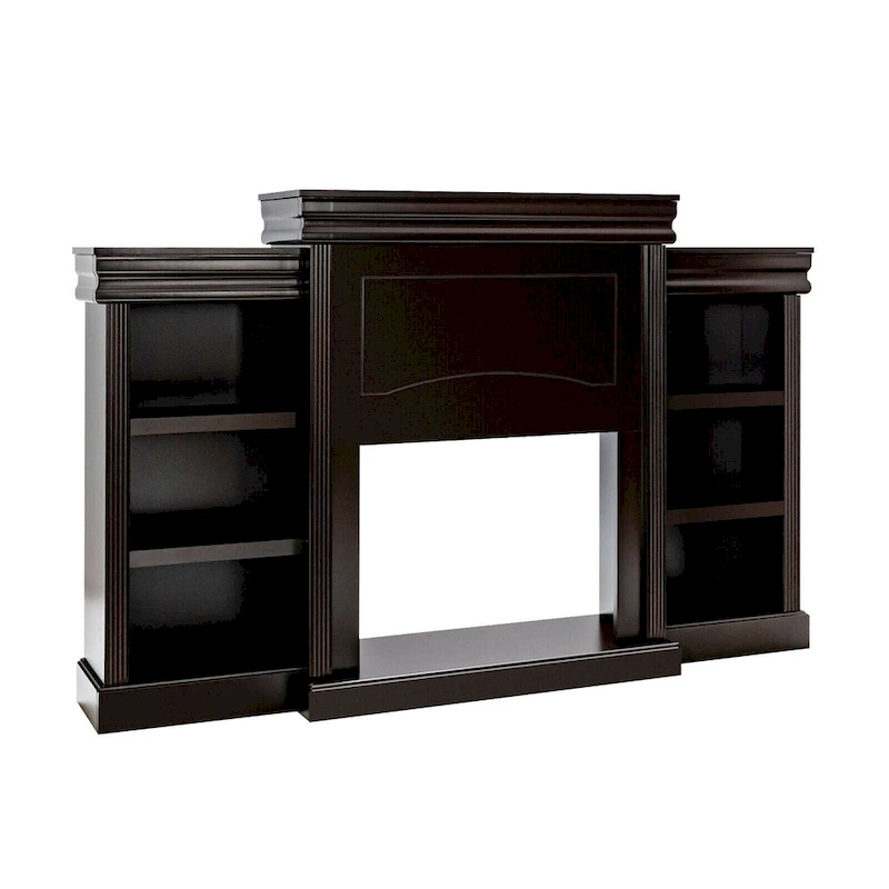 70-Inch Brown Media Entertainment Center with Bookcase and Fireplace Cabinet - 70