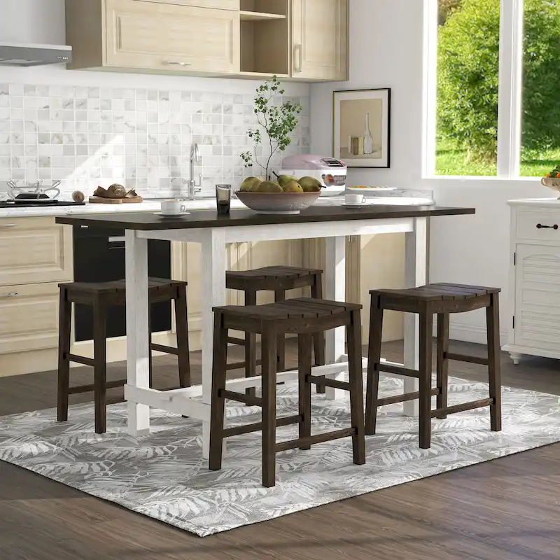 Farmhouse Wood 5-Piece Counter Height Dining Table and Stool Set