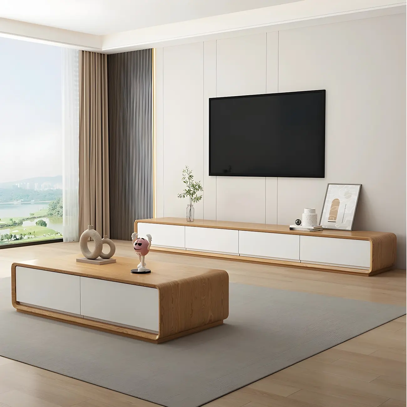 79 Brown Modern Wooden Long Drawers TV Stand