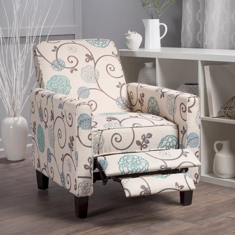 Floral Recliner Club Chair – Light Beige & Blue