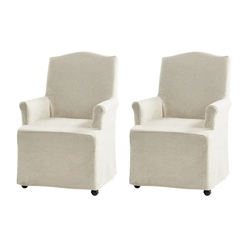 Upholstered Slipcover Arm Dining Chairs with Solid Wood Legs Set of 2