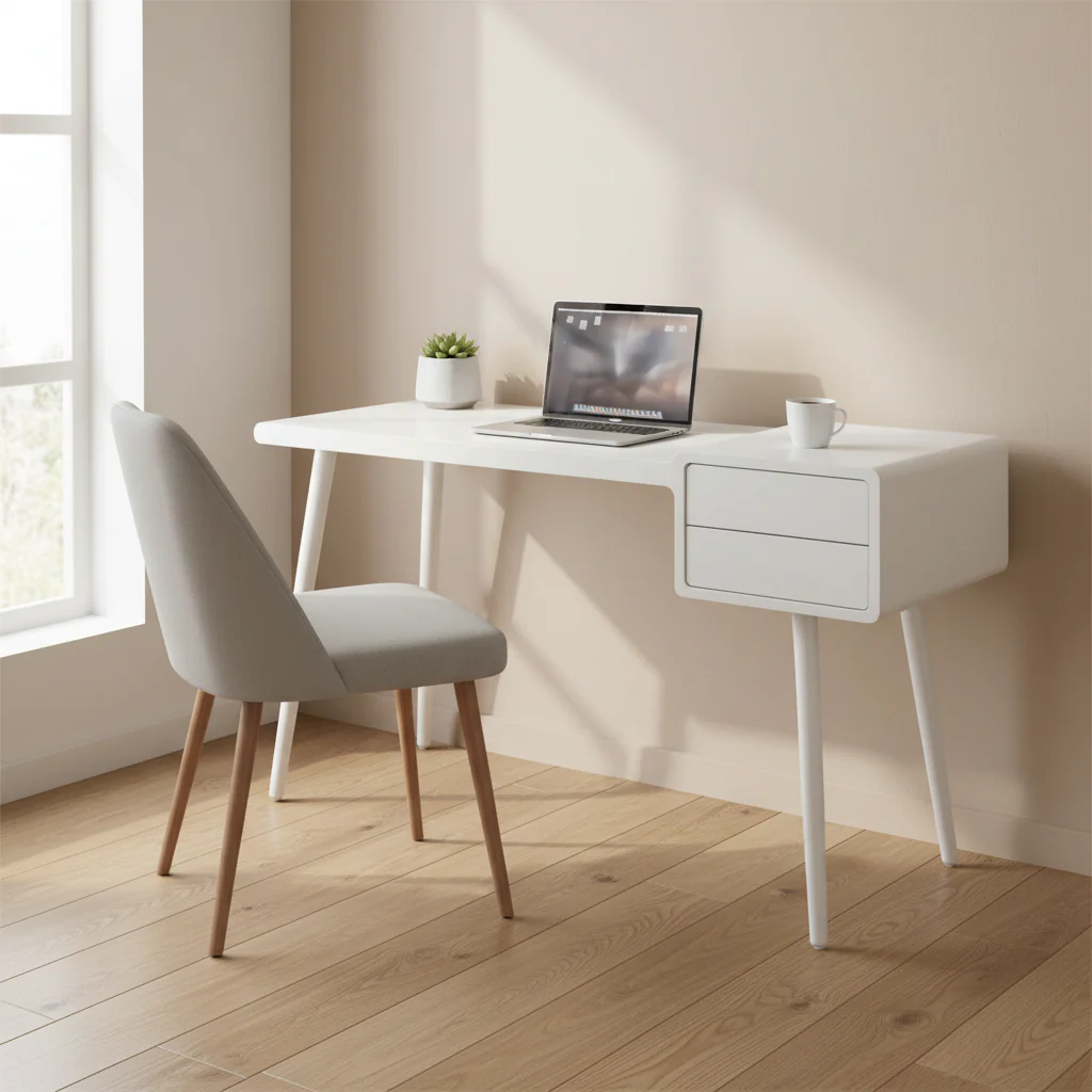 Natalia Mid Century Scandinavian White Two Drawer Desk