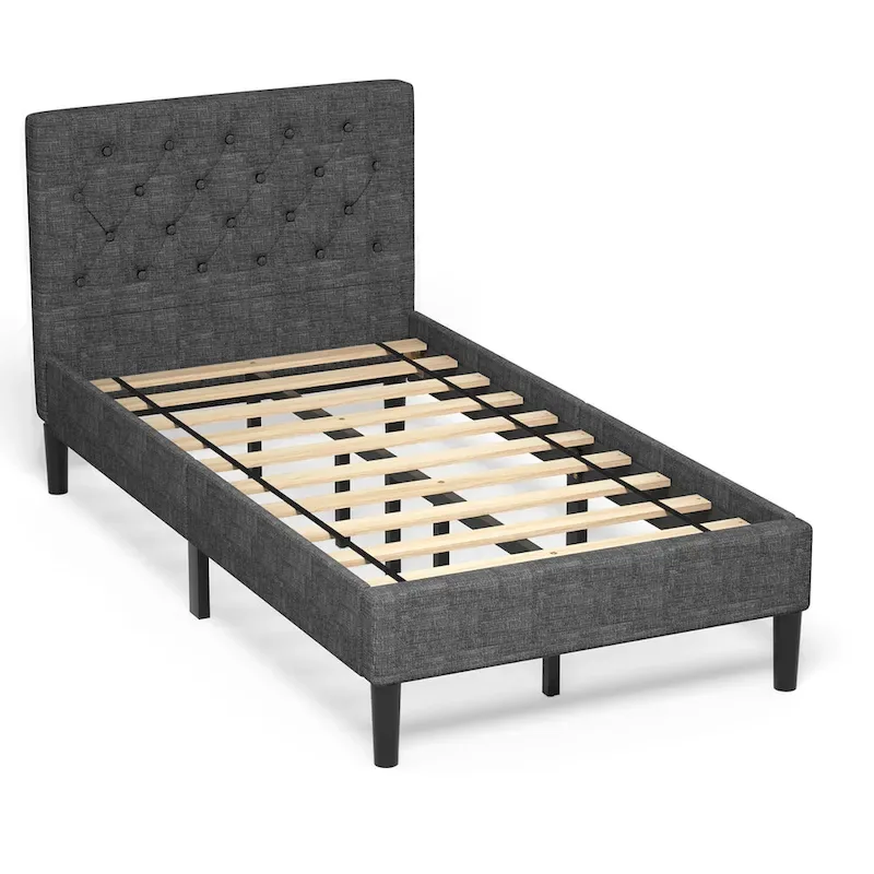 Costway Twin Upholstered Bed Frame Diamond Stitched Headboard Wood