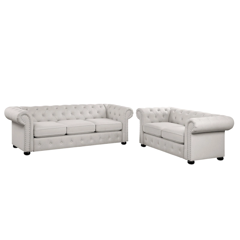 Corvus Aleksis 2-piece Tufted Rolled Arm Chesterfield Sofa and Loveseat Set