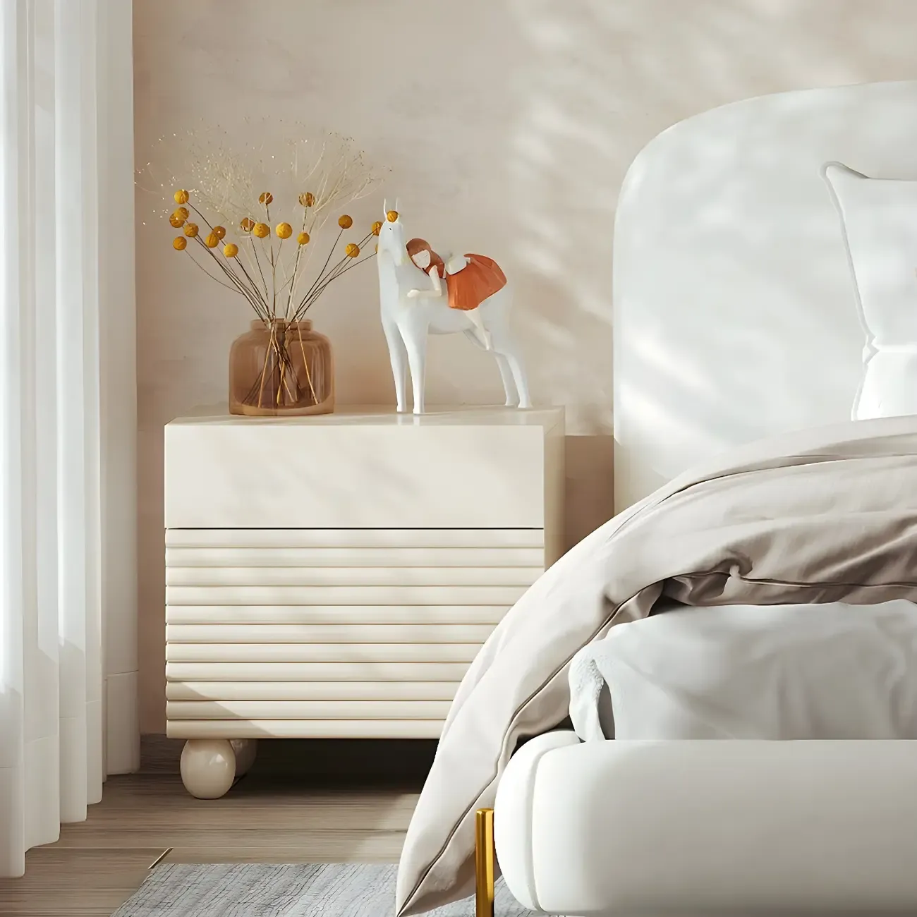 Narrow Cubic 2-Drawer Wood Small Bedside Table