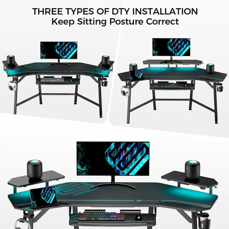 72 Large Gaming Desk Black Multifunctional Computer Desk with Keyboard Tray