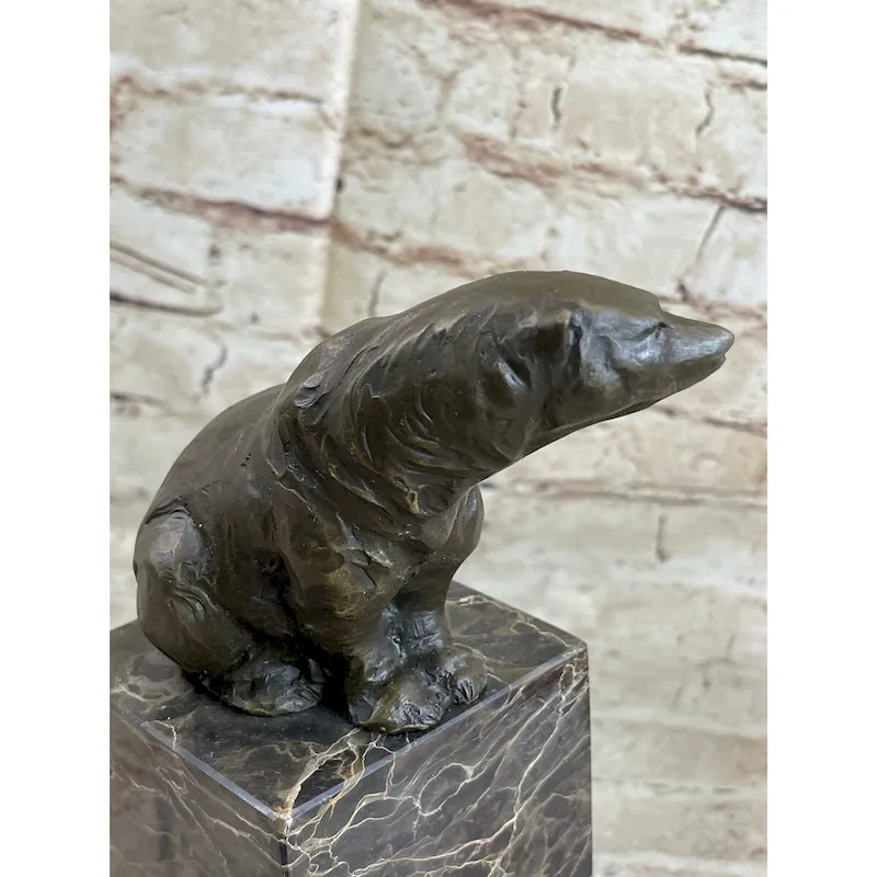 HandmadeSigned Sitting Polar Bronze Bookend Book End Marble Sculpture Statue