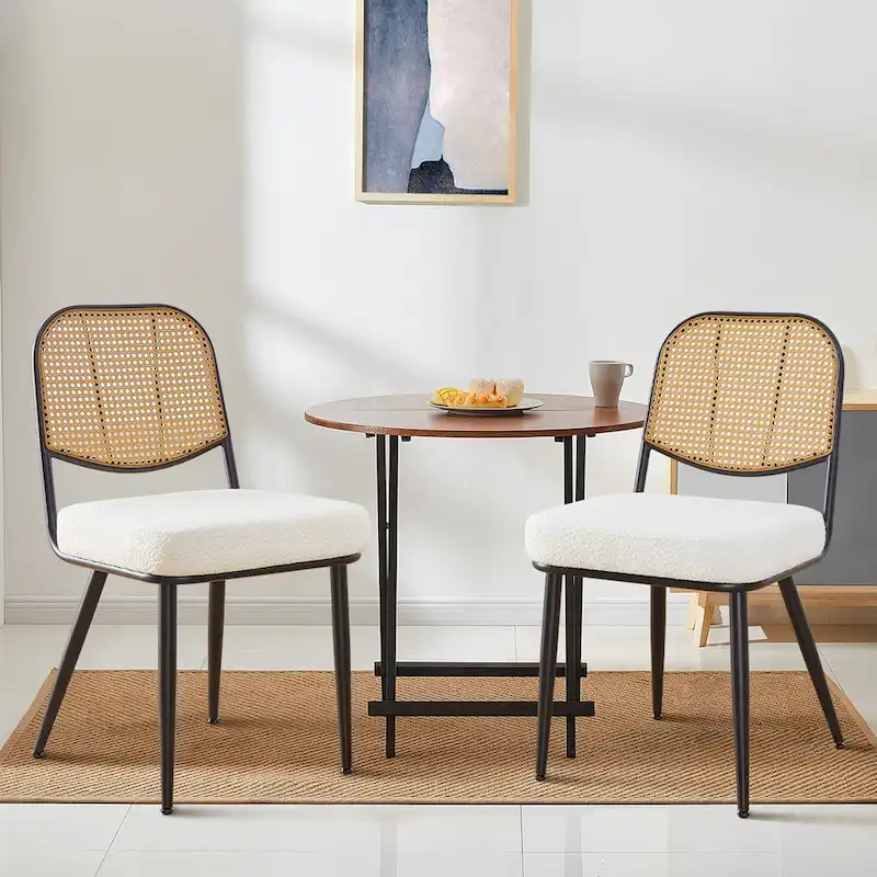 Upholstered Rattan Dining Chairs Side Chair Set of 2 - 33.86H x 18.9W x 22.83D