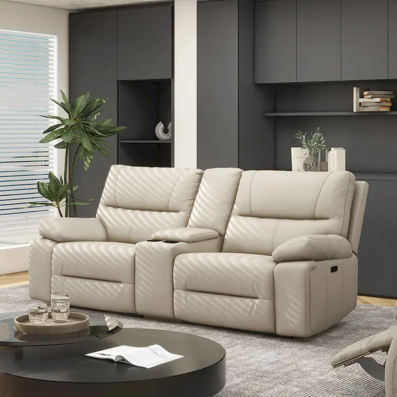 Leather Power Reclining Loveseat with Console and Cup Holders