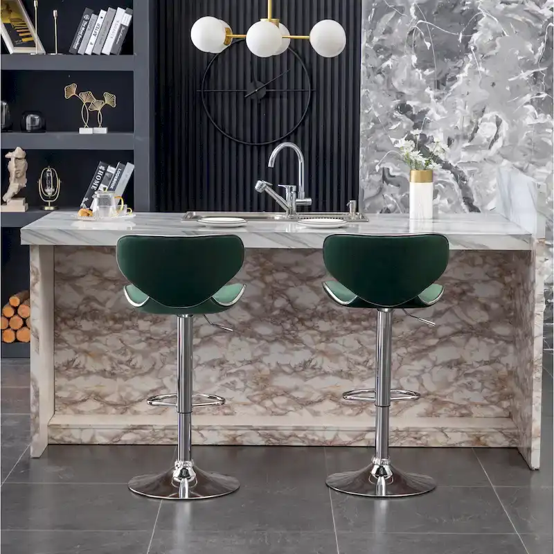 Roundhill Furniture Masaccio Velvet Upholstered Adjustable Swivel Barstool, Set of 2