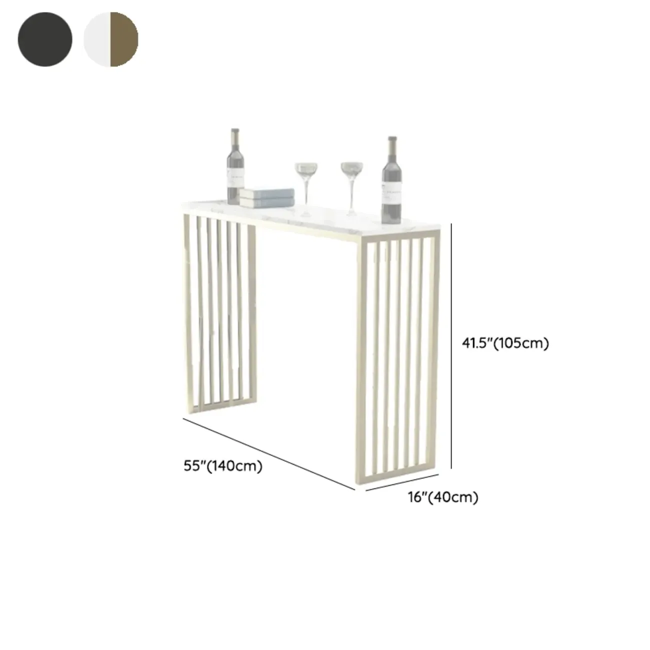 Glam White Faux Marble Gold Rail Metal Base Bar Tables