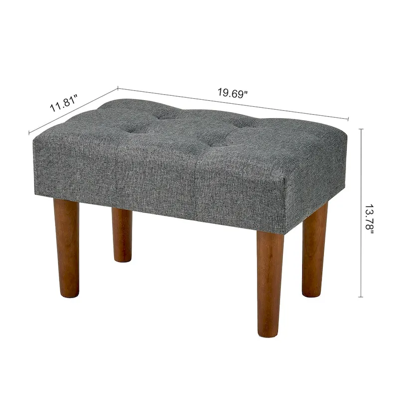 2 Pcs Small Foot Stool Ottoman, Linen Ottoman Foot Rest with Legs, Rectangle Upholstered Footrest