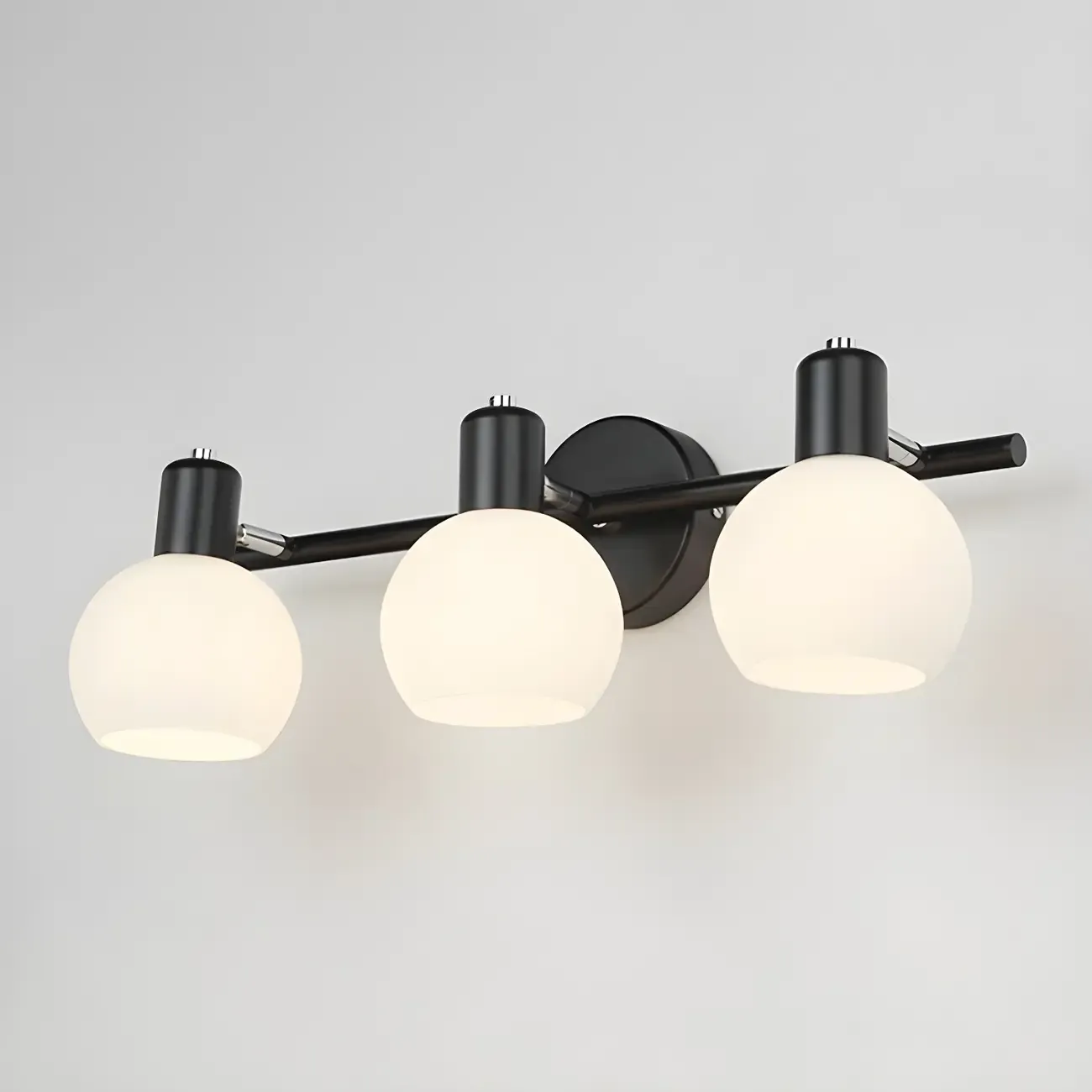 Modern 3 Heads Black Vanity Lights with White Glass Shade