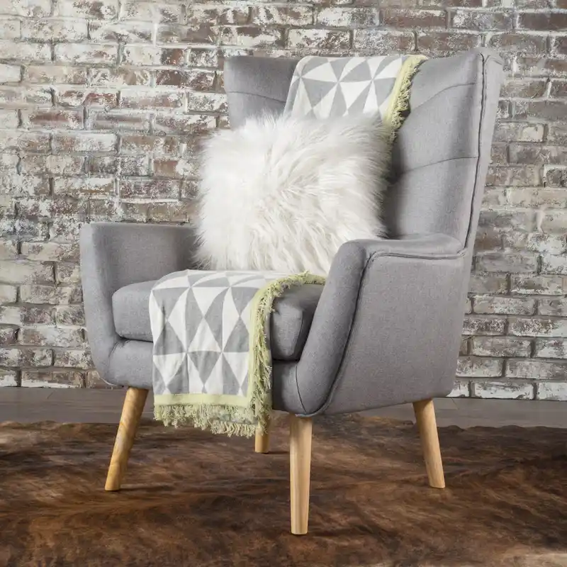 Modern 32.5 High Back Upholstered Button Tufted Wingback Chair with Rubber Wood Legs