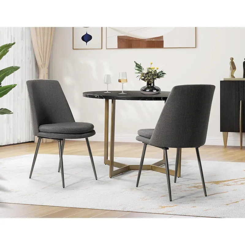 Set of 2 Modern Contemporary Dining Chairs with Metal Legs, Upholstered Seat, Kitchen & Dining