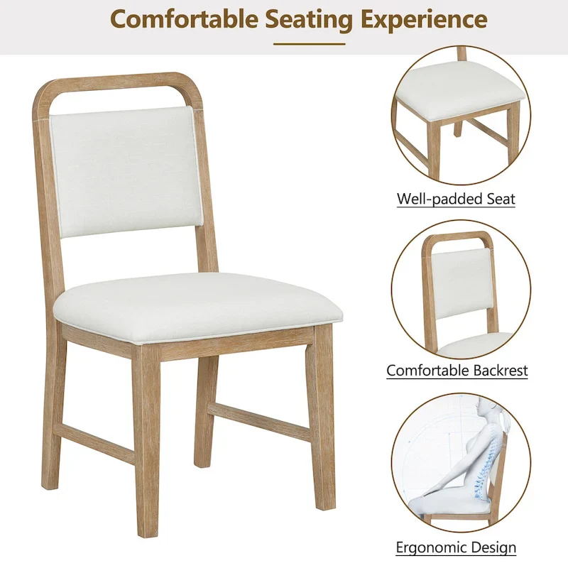 5 Piece Dining Table and Chair Set, Wooden Kitchen Dining Table Set with Round Dining Table and 4 Upholstered Chairs