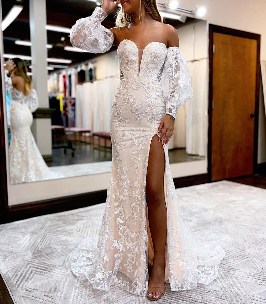 Mermaid Sweetheart Lace Prom Dress with Detachable Sleeves