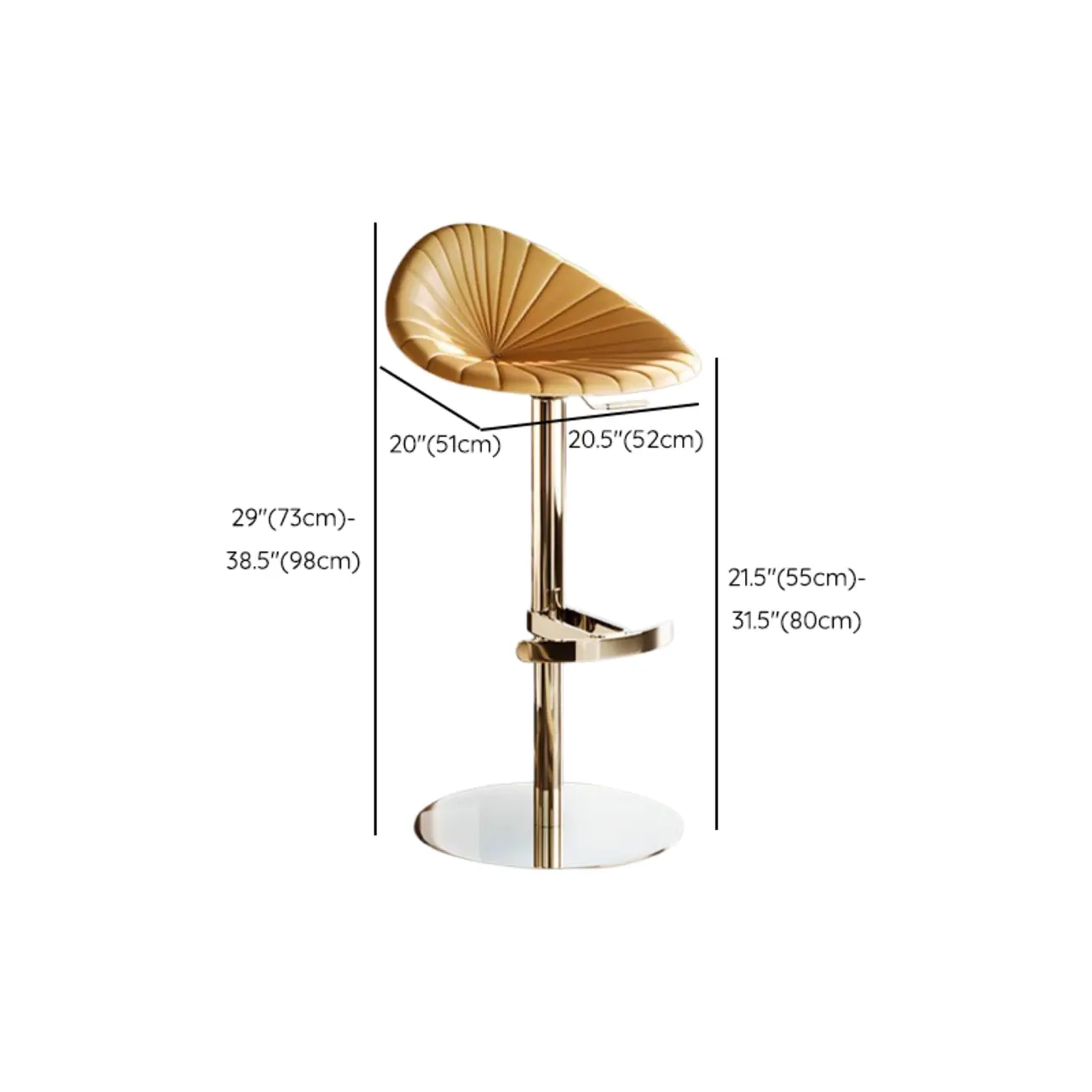 Luxury Adjustable Height Leather Bar Stool Gold Pedestal