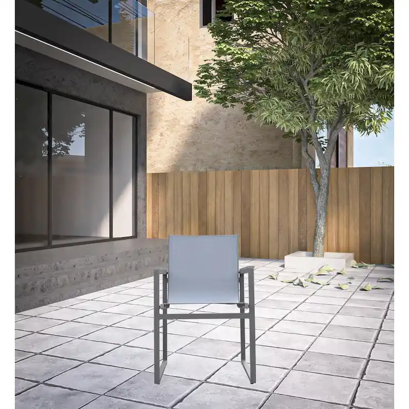 Set of Two 22  Light Gray Metal Outdoor Dining Chair