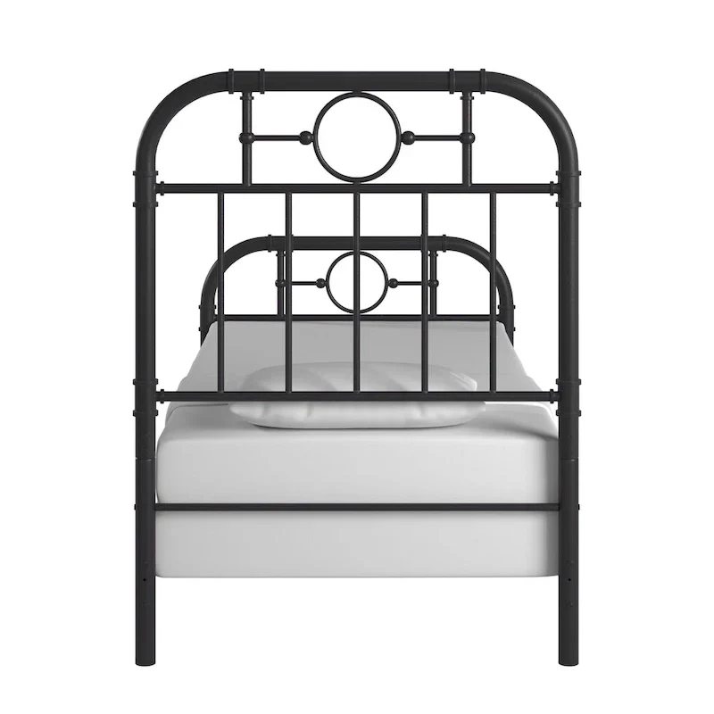 Metal Bed Frame - Black - Curved Headboard and Footboard