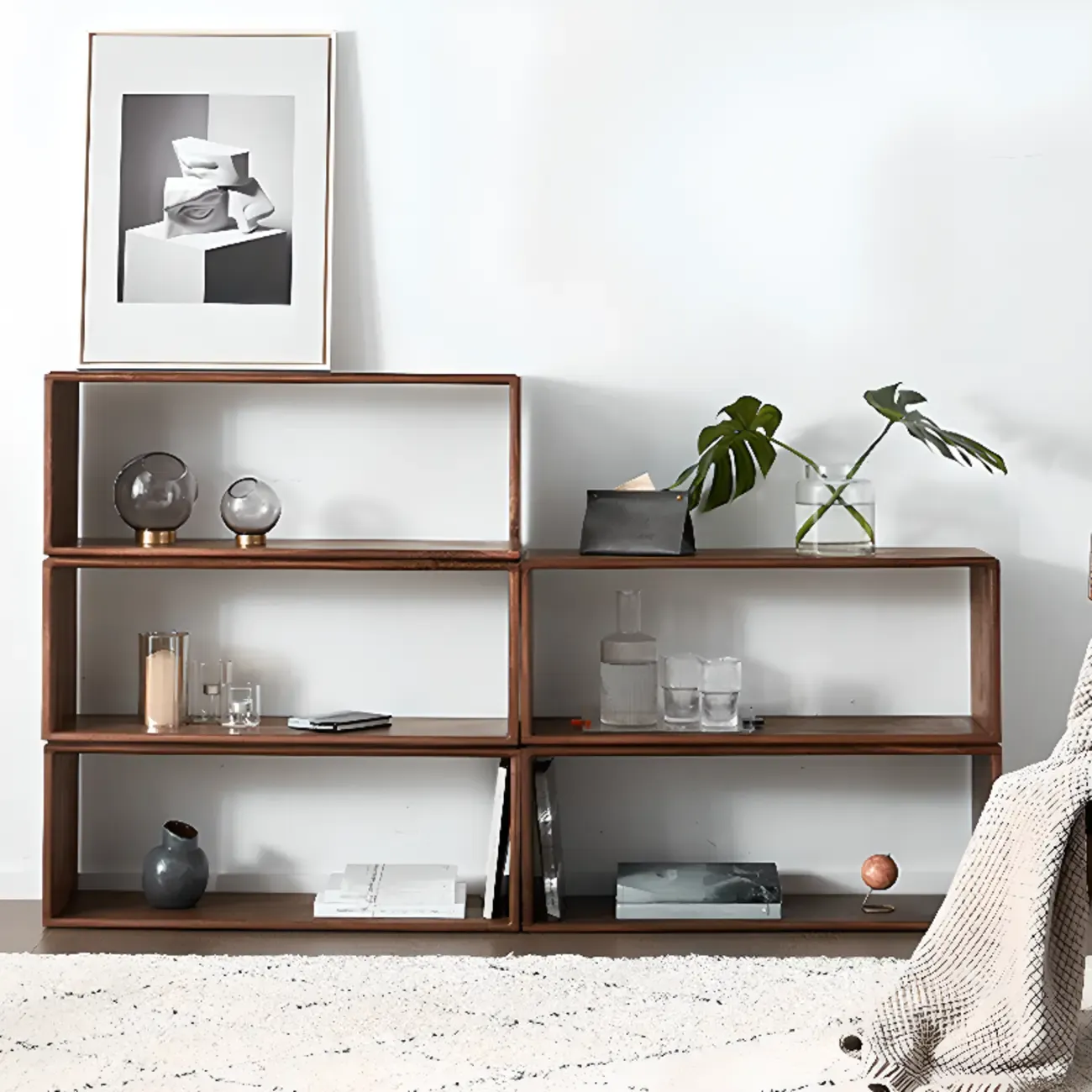 Horizontal Short Brown Wood Open Back Bookcase