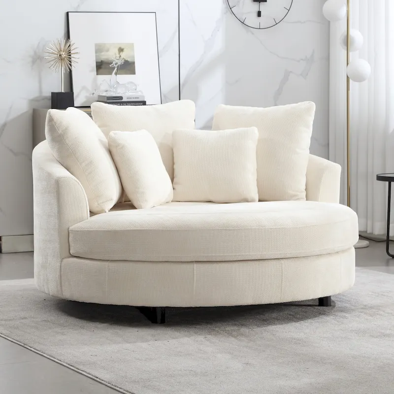 Modern Sofa Chair Round Accent Barrel Chair With 5 Pillows and Optional Ottoman