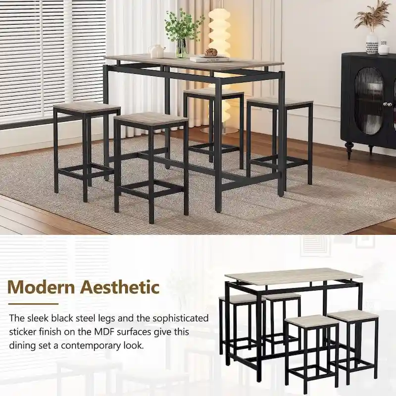 Modern 5-Piece Oak Compact Bar Table Set