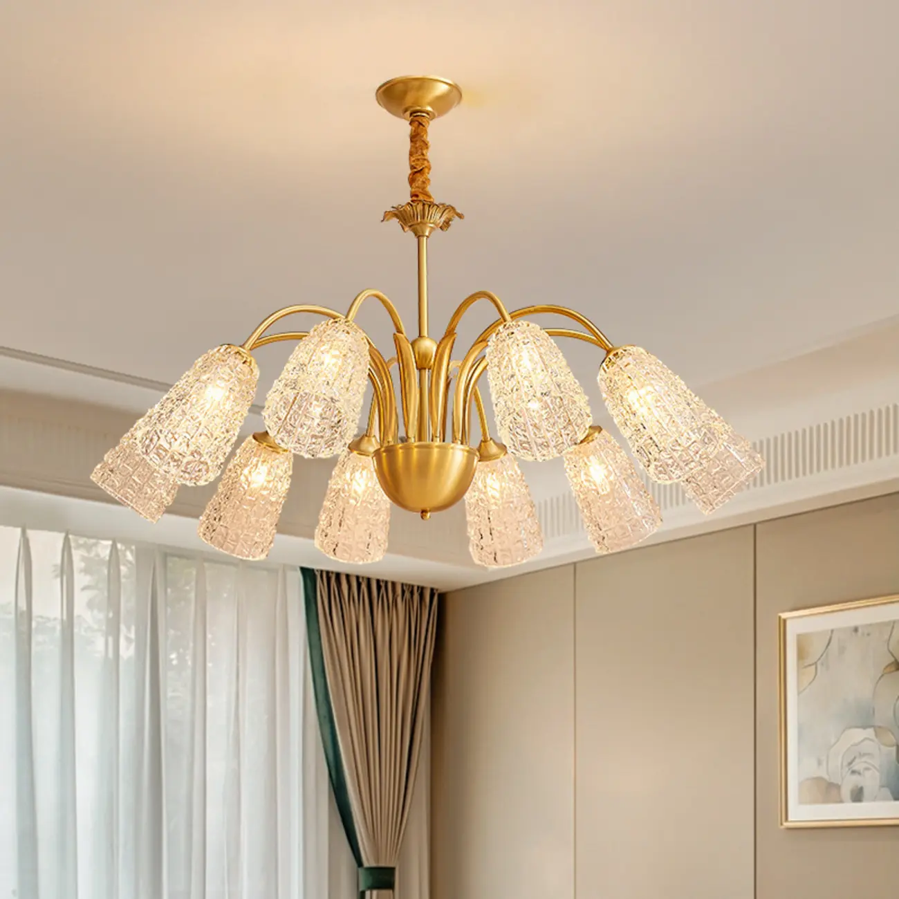 Elegant Gold Downward Crystal Bell Chandelier