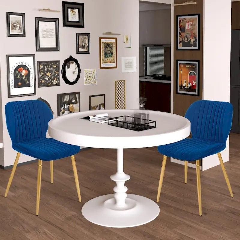 Modern Upholstered Dining Chairs with Metal Legs, Set of 2, Brown