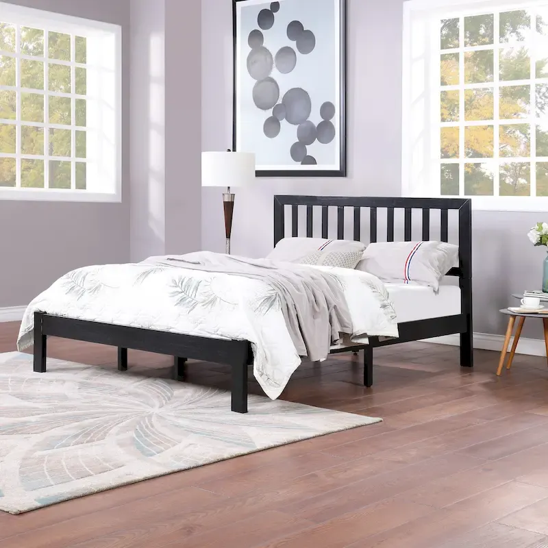 Modern Farmhouse Acacia Wood Queen Bed Platform by