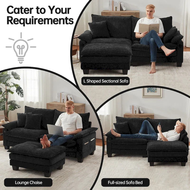 Modular Sectional Sofa with Ottoman and Deep Seat Sleeper