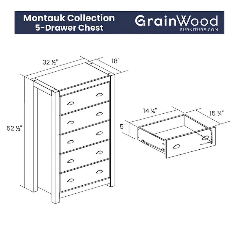 Montauk 5-drawer Solid Wood Chest