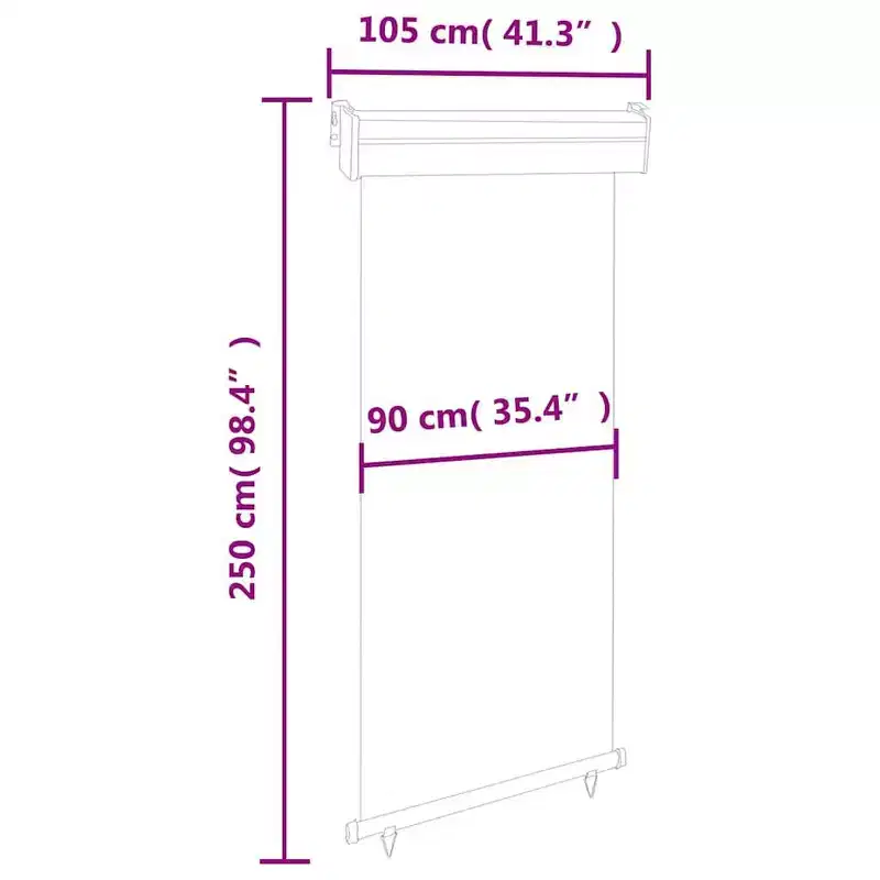 vidaXL Balcony Side Awning Grey Steel 41.3 x 98.4 in Adjustable Armrests