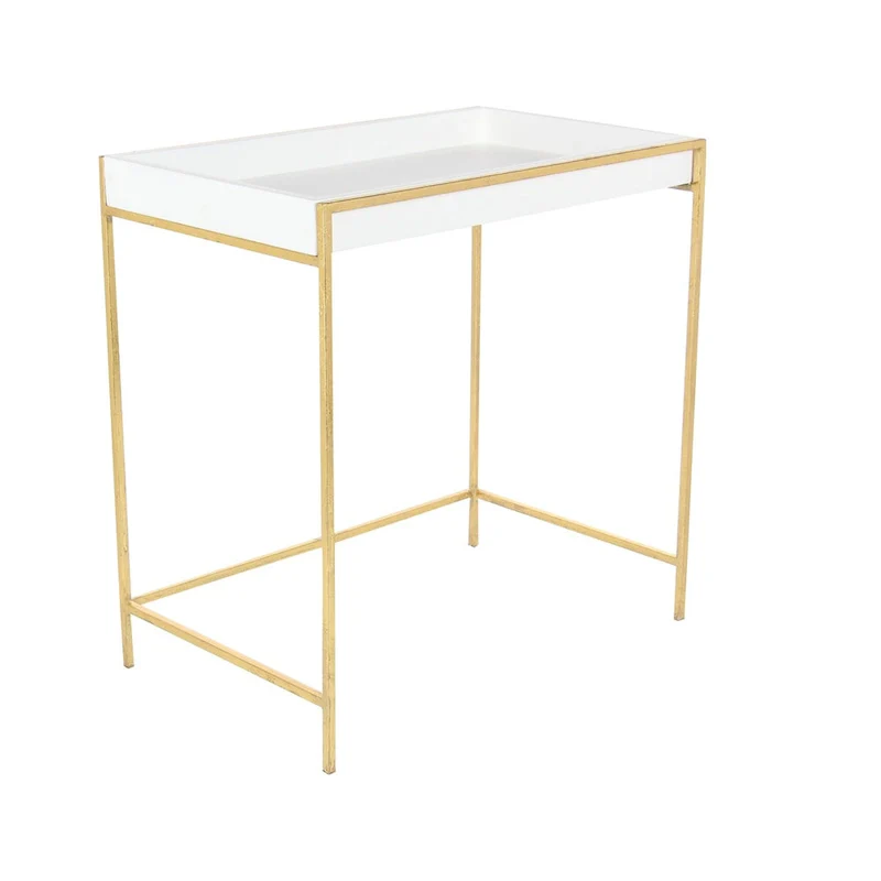 White Wood Geometric Nesting Console Table with Gold Metal Legs