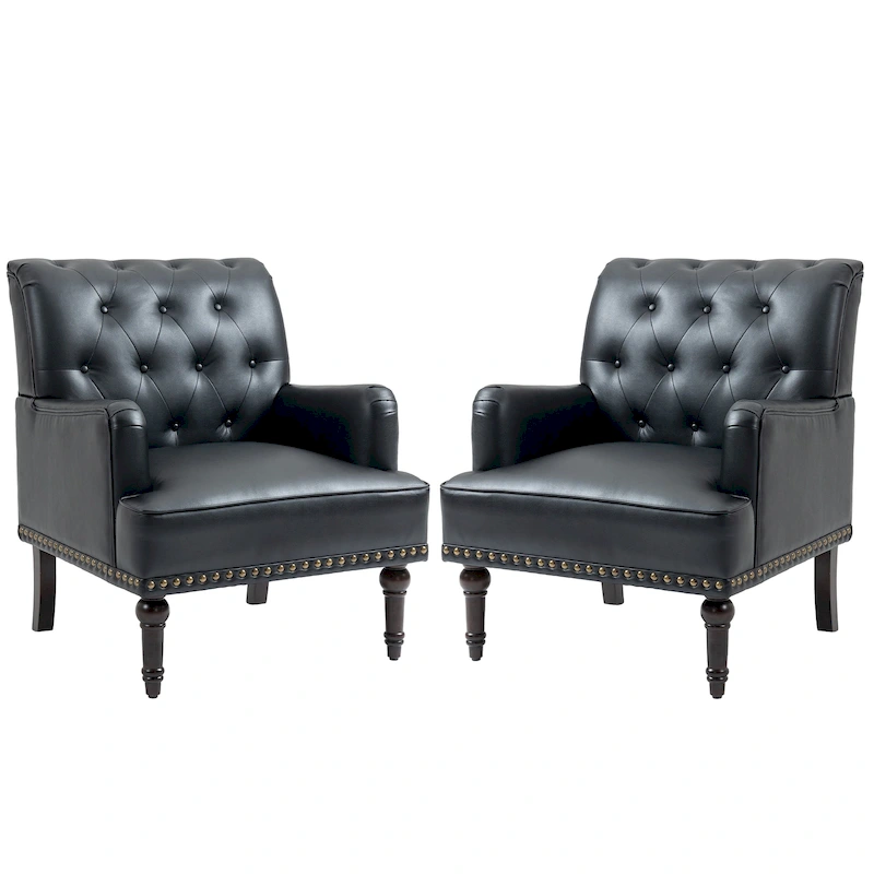 Tufted Vegan Leather Accent Chairs Armchairs with Nailhead Trim